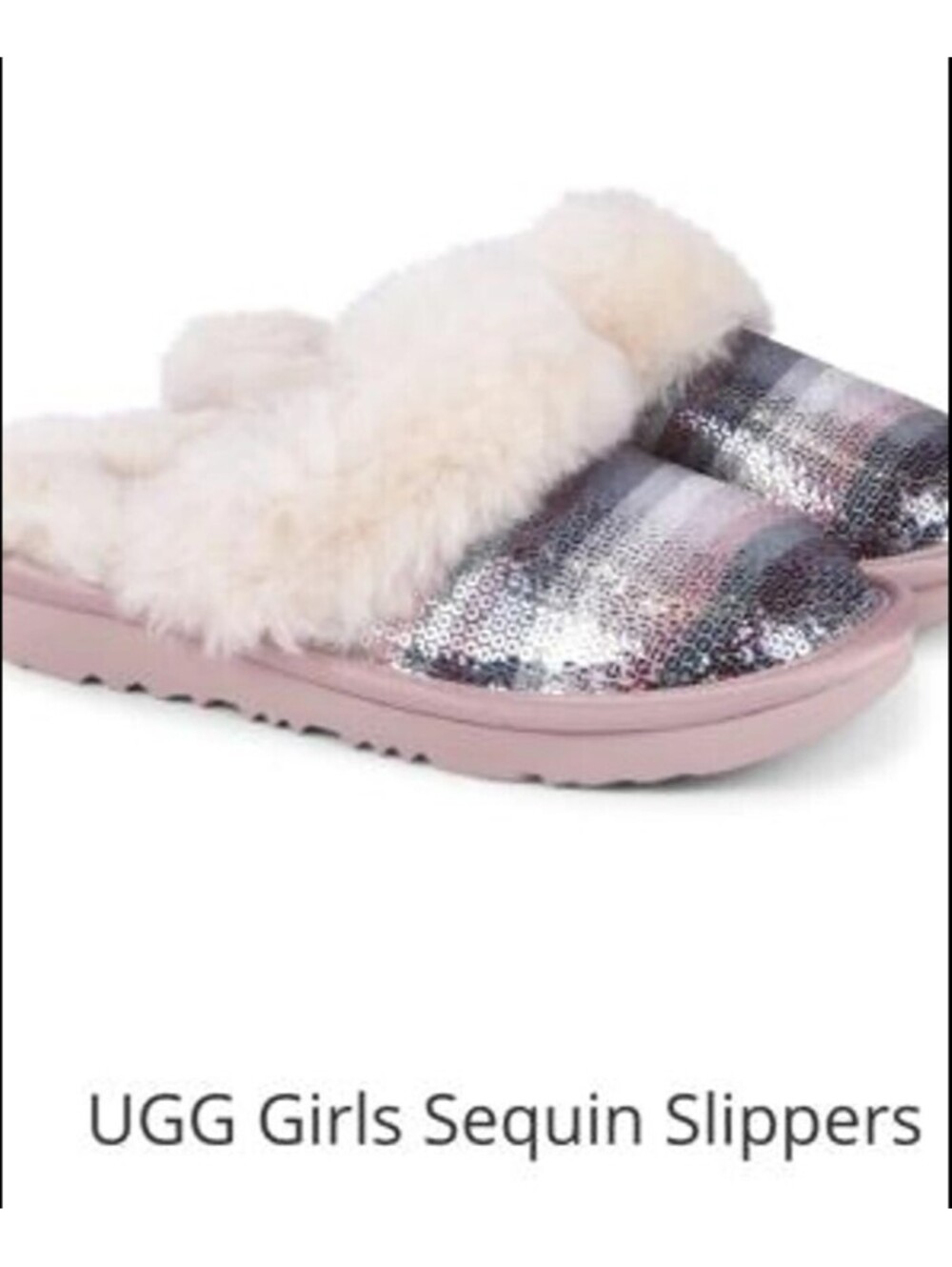 UGG Cozy Dazzle Slippers Slides Sequins Shearling Kids Girls Youth 2 1 33.5 Shoe